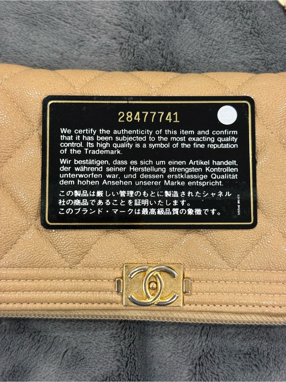 Chanel Boy Beige Quilted Caviar Leather Chain Shoulder Crossbody Bag - Picture 10 of 11